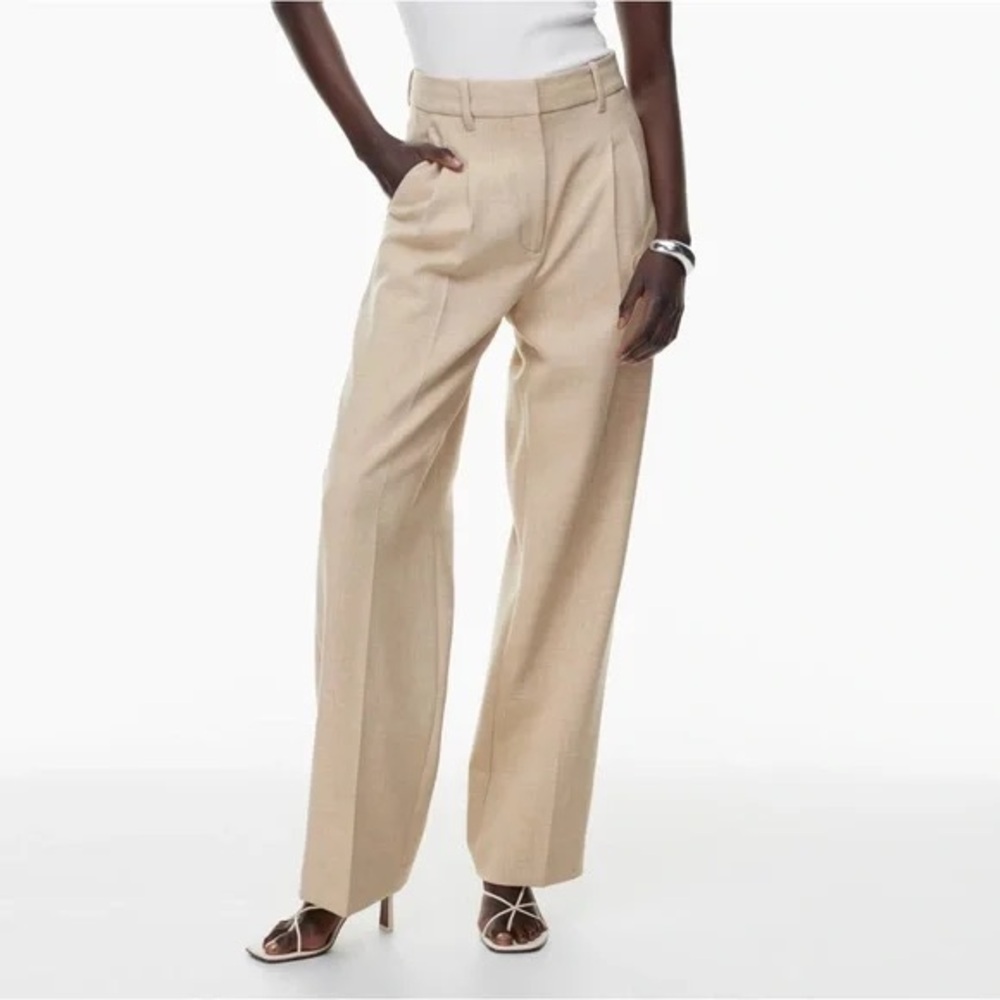 aritzia wilfred effortless pants in heather oat beige.